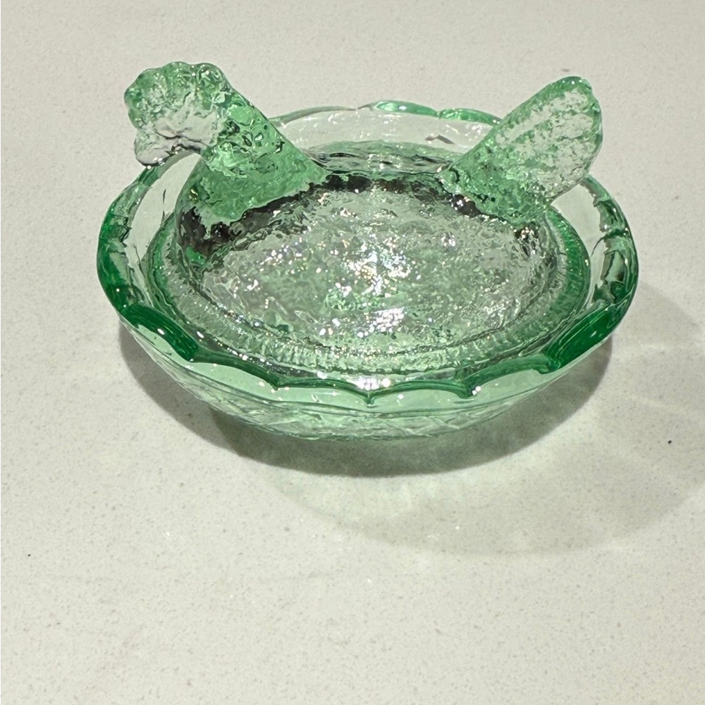 Mini Hen on Nest Depression Glass-Green
